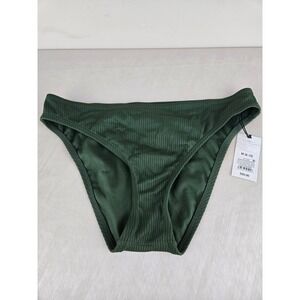 Shade & Shore Women Low Rise Cheeky Ribbed Bikini Bottom Hunter Green M 8-10 NWT